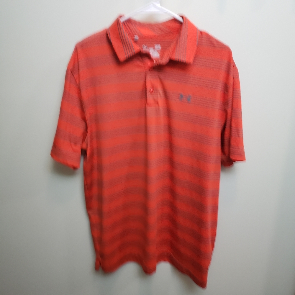 Under Armour Men's Orange Striped Polo Shirt Size Large Golf